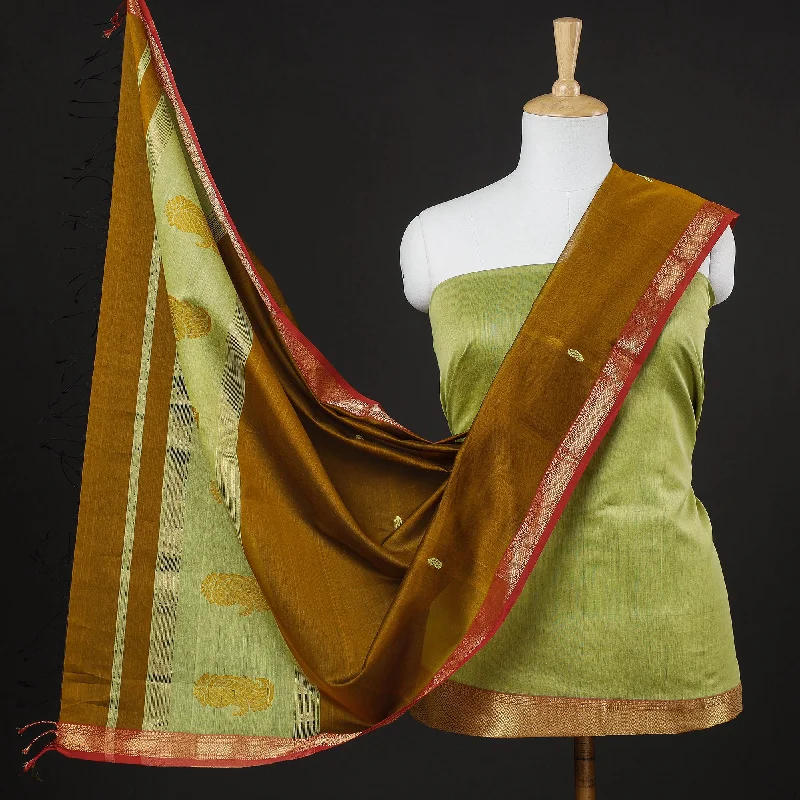 Green - 2pc Maheshwari Silk Handloom Suit Material Set