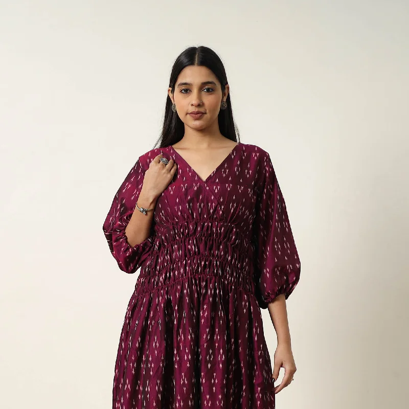 Bargain Prices Purple - Mercerized Cotton Flared Pochampally Ikat Dress 08