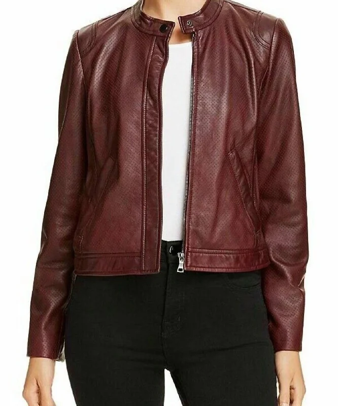 Final Markdown Perforated Leather Jacket In Bordeaux