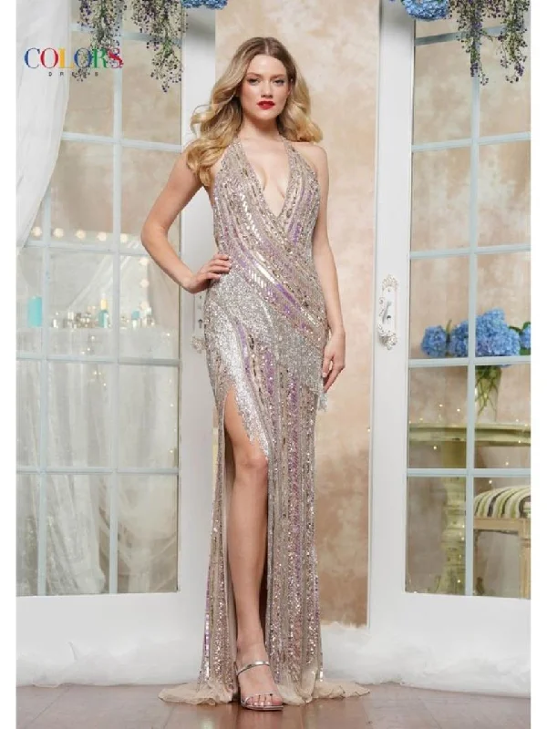 Savings Event Colors 3555 Formal Fitted Long Fringe Slit Prom Dress
