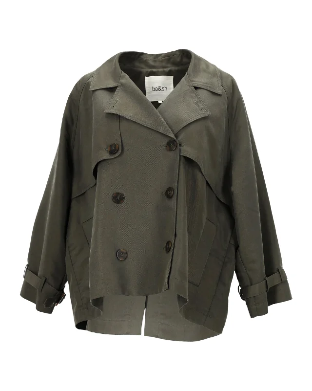 Season Finale Sale Ba&Sh Tea Double-Breasted Twill Jacket In Green Cotton