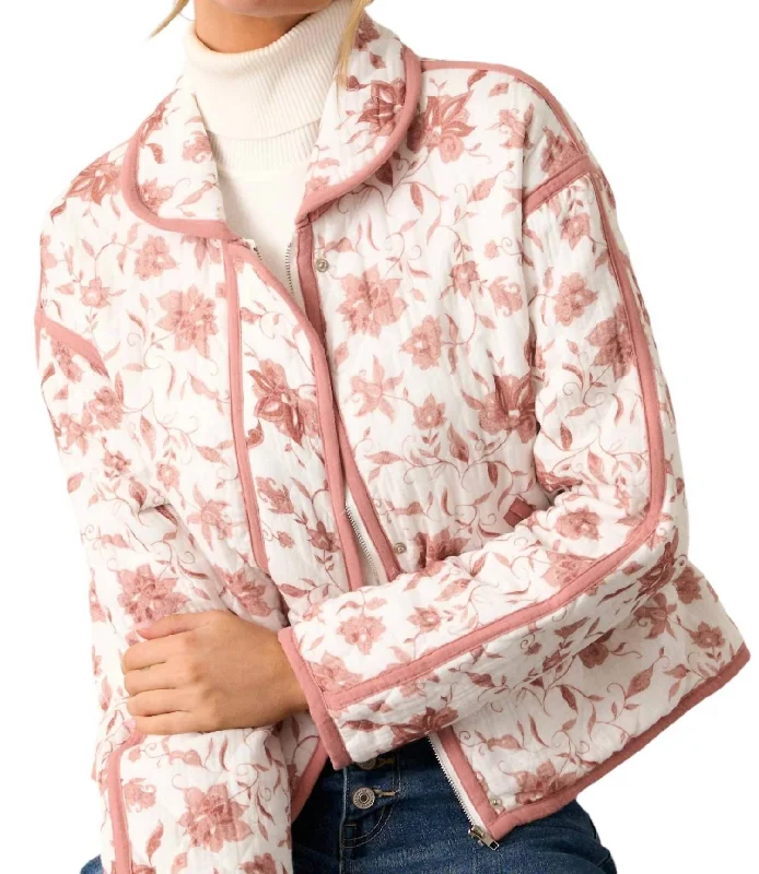 Quick Sale Floral Quilted Jacket In Dusty Pink