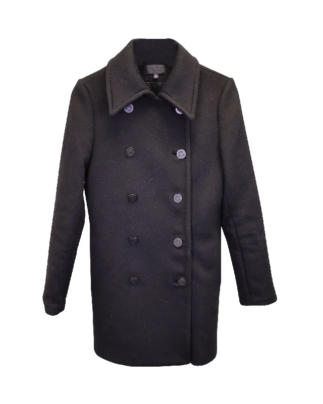 YEAR-End Clearance Nili Lotan Melina Double-Breasted Coat in Black Wool