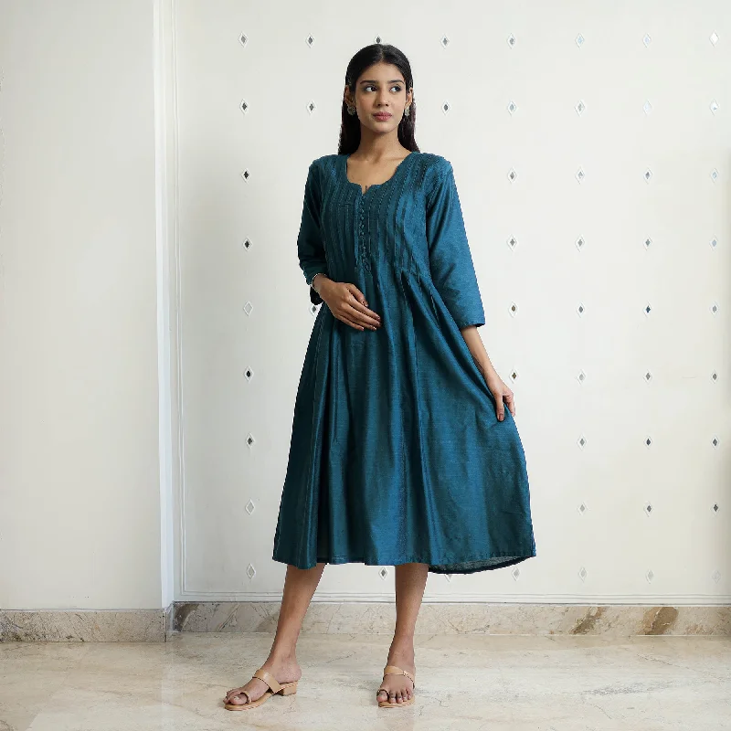 Referral Discount Rasika Dark Green Slub Silk Plain Dress