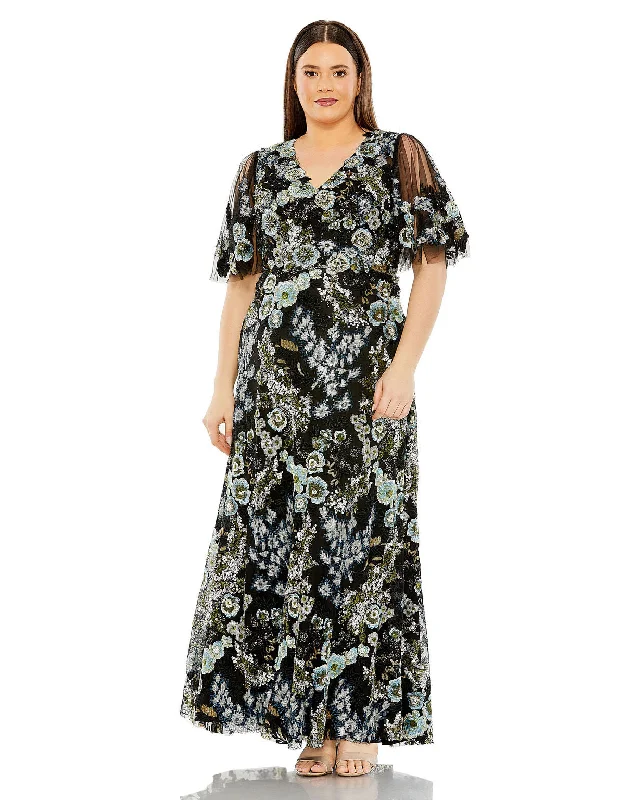 Super Savings Mac Duggal 20630 Long Plus Size Floral Formal Dress