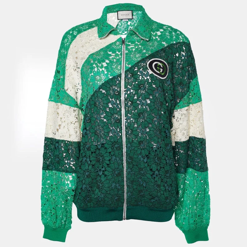 Final Markdown Gucci Green Logo Patch Lace Panelled Track Jacket