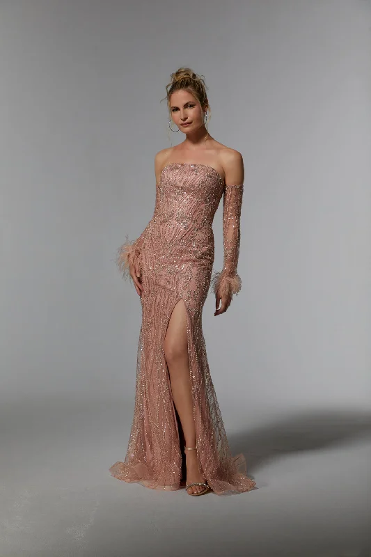 Super Sale MGNY Madeline Gardner New York 72934 Long Formal Dress with Detachable Sleeves