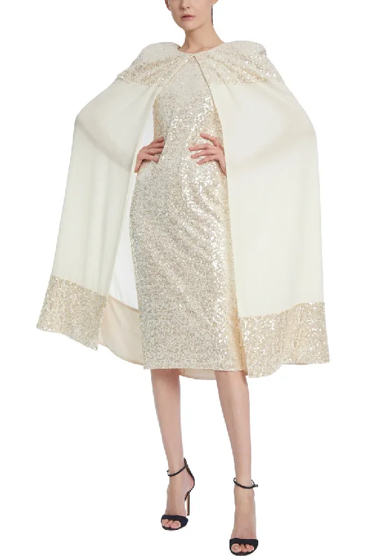 Quick Sale Badgley Mischka SC3829 Short Fitted Cape Cocktail Dress