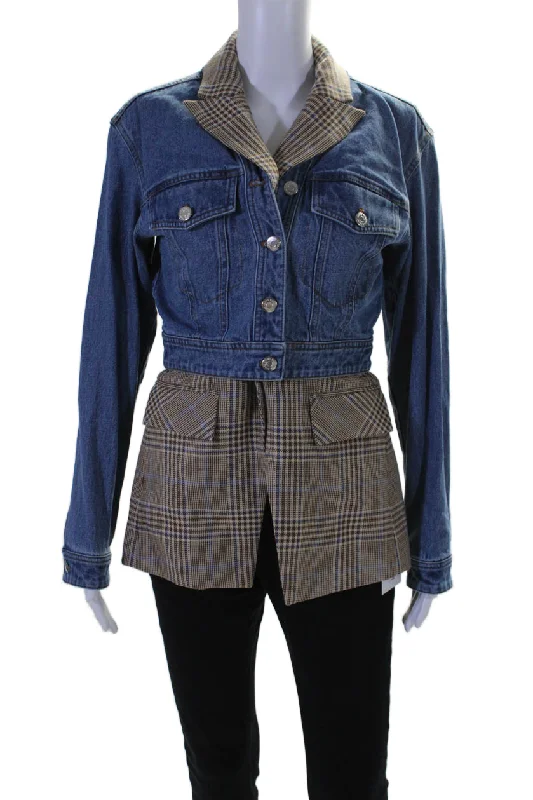 TIME-Limited Offer Veronica Beard Womens Glen Plaid Layered Jean Jacket Blue Brown