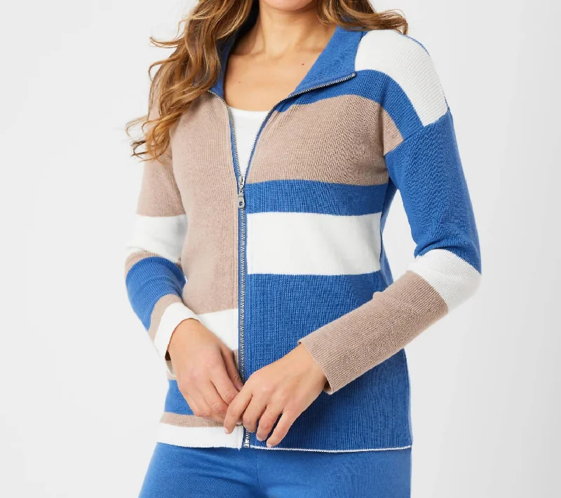 Special Price Color Block Zip Jacket In Denim/multi