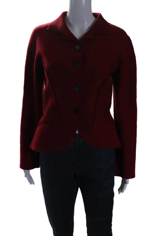 Bargain Bin Balmain Womens Wool Collared Long Sleeve Button Up Jacket Red