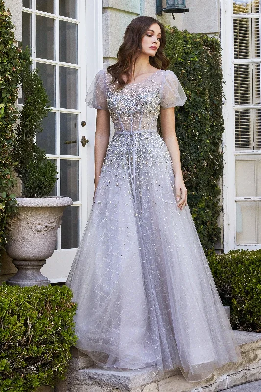Early Bird Discount Cinderella Divine B708 Short Sleeve Long Prom Dress