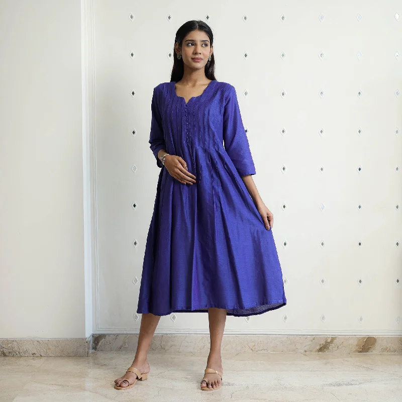 Act Now Gulnaaz Blue Slub Silk Plain Dress