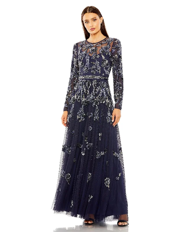 Limited Time Mac Duggal 10013 Long Sleeve Beaded A Line Formal Dress