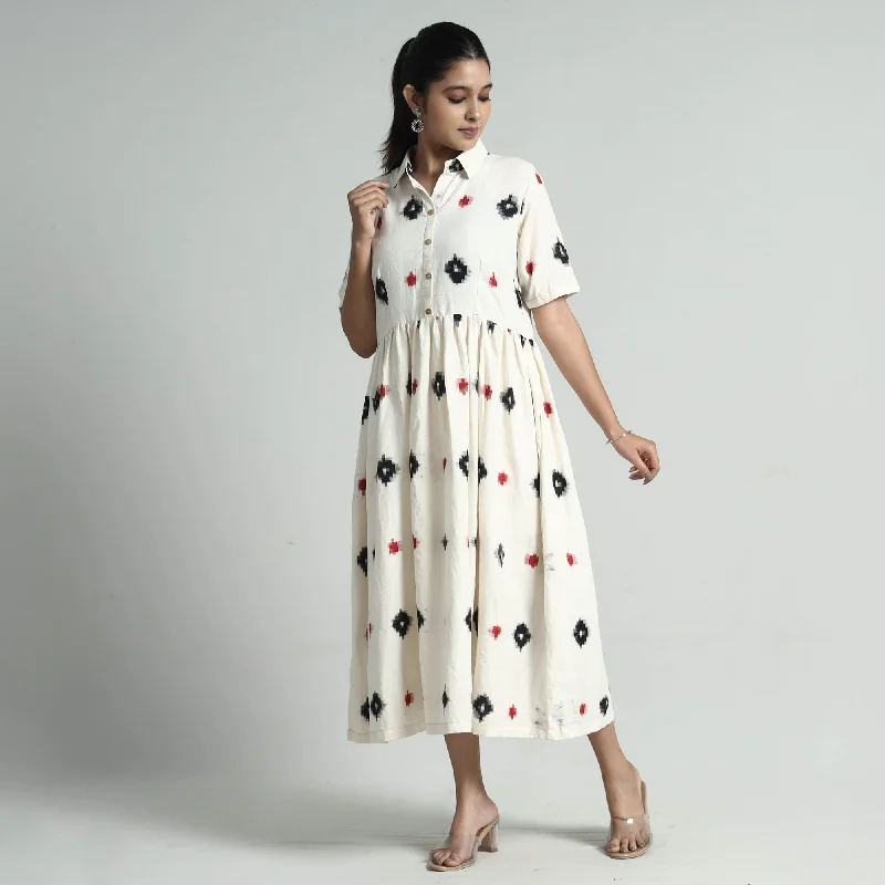 Savings Spectacular White - Pochampally Double Ikat Weave Cotton Dress