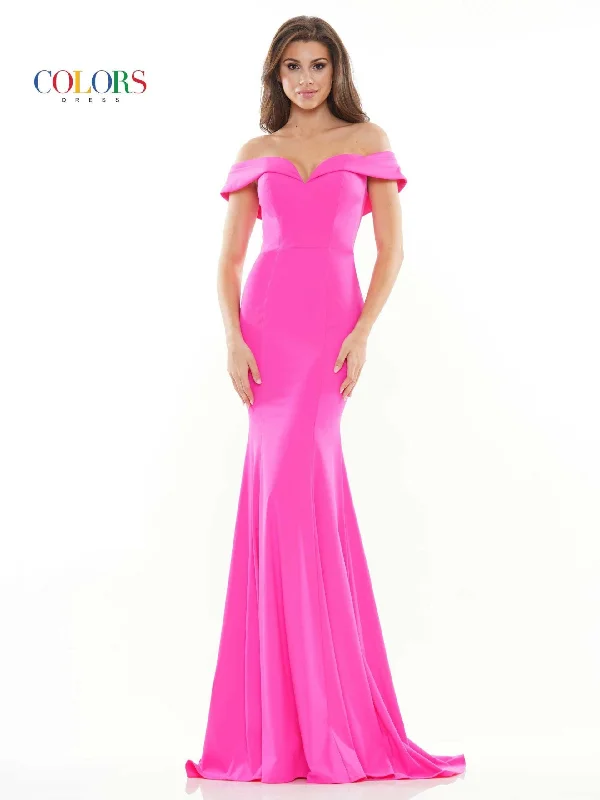 Discount Mania Colors 2692 Colors Long Off Shoulder Fitted Prom Dress