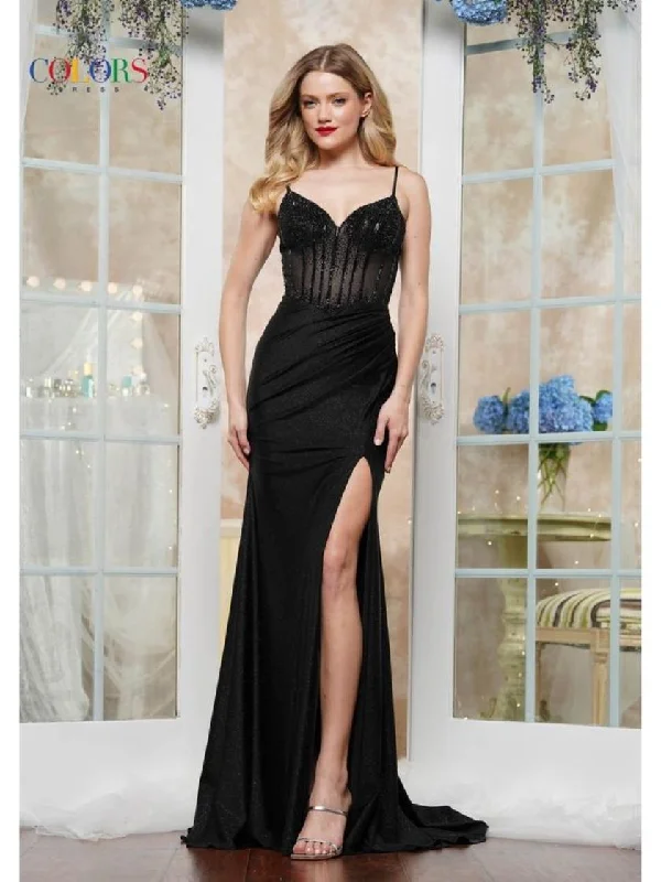 Clearance Event Colors 3532 Formal Long Fitted Metallic Prom Dress