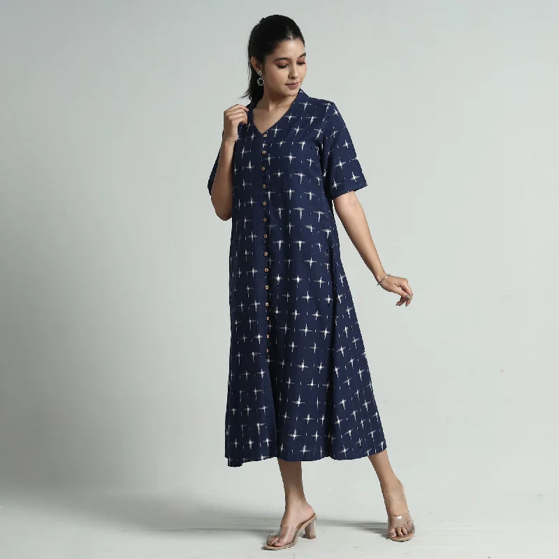 Can't Be Beat Blue - Pochampally Double Ikat Weave Cotton Dress
