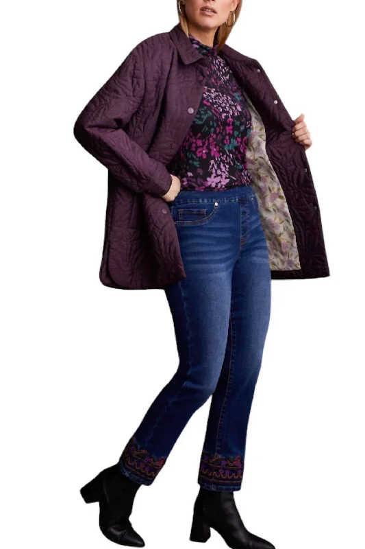 Bargain Blast Quilted Snap Front Jacket With Pattered Lining In Raisin