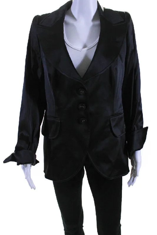 Escada Womens Wide Lapel Button Down Suit Jacket Jet Black