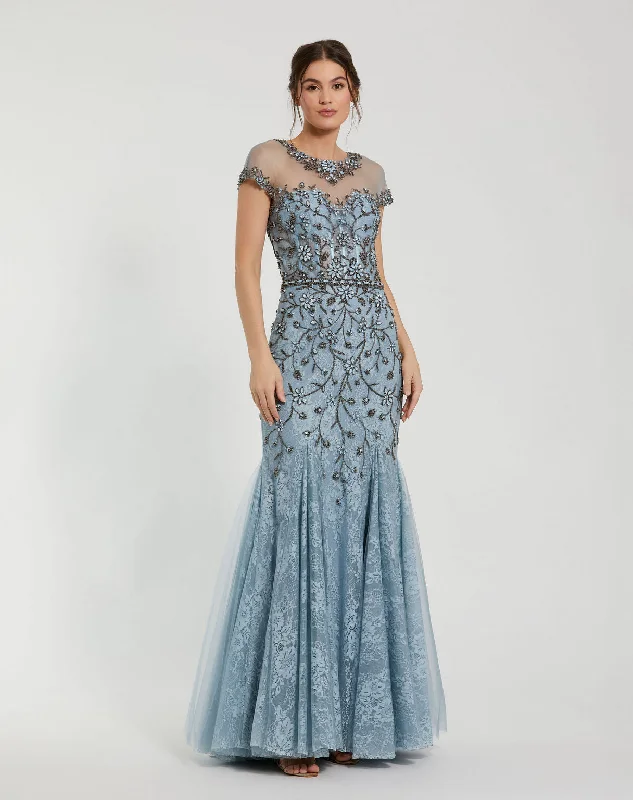 Limited Edition Mac Duggal 2239 Long Floral Beaded Mermaid Formal Prom Dress