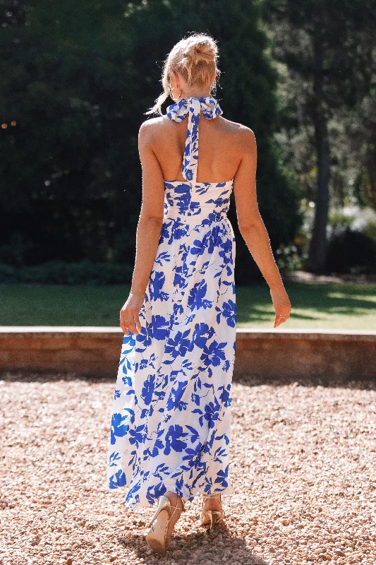 Big Discounts Allora Halter Dress - Blue Floral