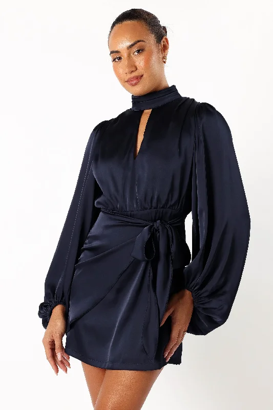 While Supplies Last Opaline Long Sleeve Mini Dress - Navy