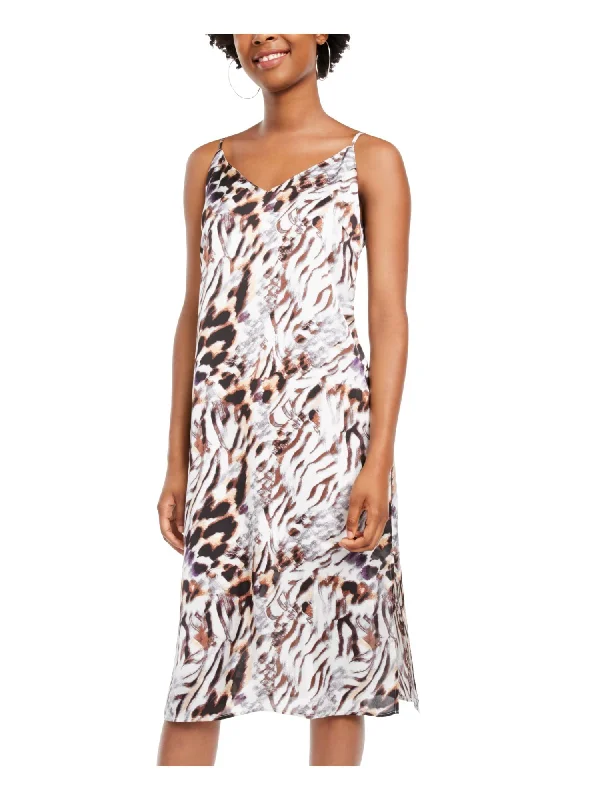 Limited Quantity ONE CLOTHING Womens Animal Print Spaghetti Strap V Neck Midi Party Shift Dress