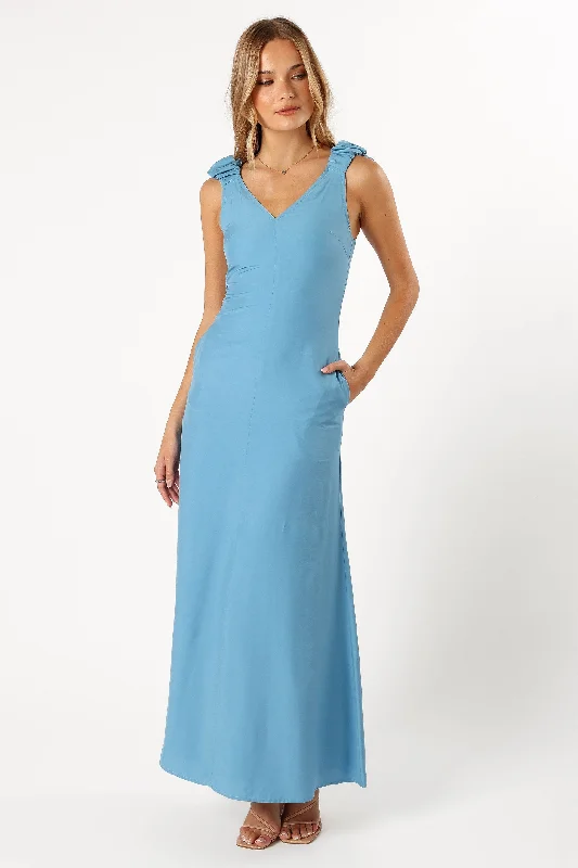 Super Sale Michael Ruched Strap Maxi Dress - Blue