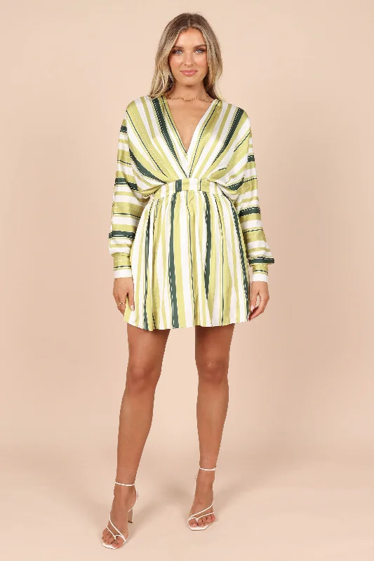 Take Advantage Veronica Long Sleeve Mini Dress - Green Stripe