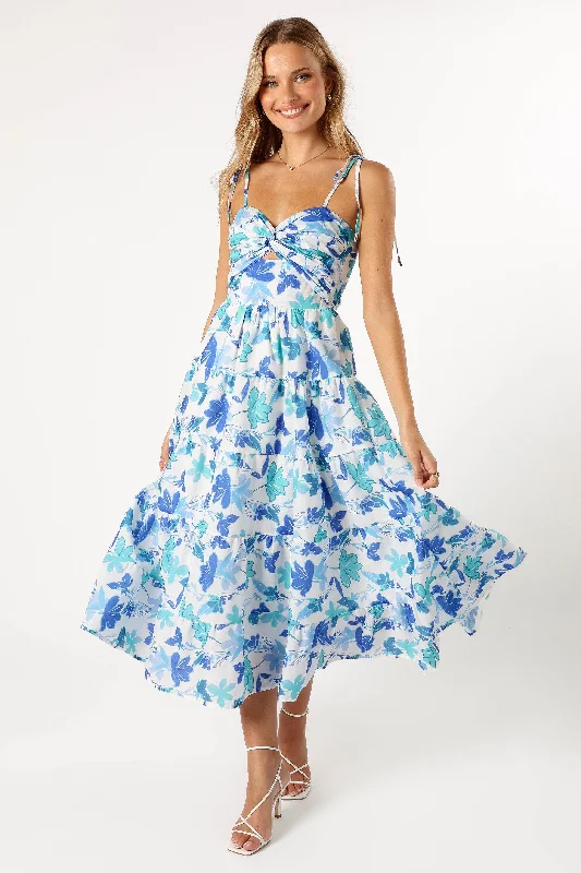 Price Smash Lulu Cut Out Maxi Dress - Blue Floral