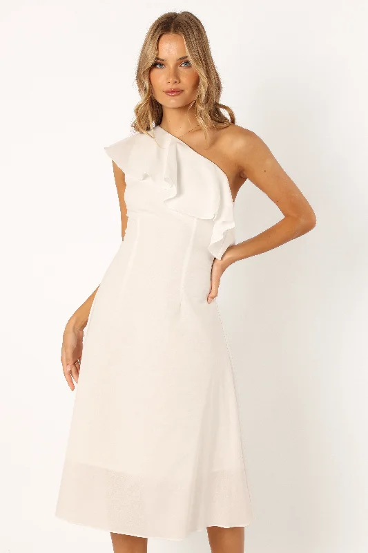 Price Drop Campbell One Shoulder Midi Dress - White