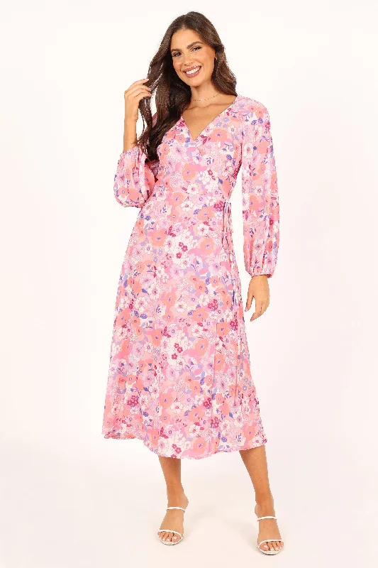 Members Only Phiona Long Sleeve Midi Dress - Pink Floral
