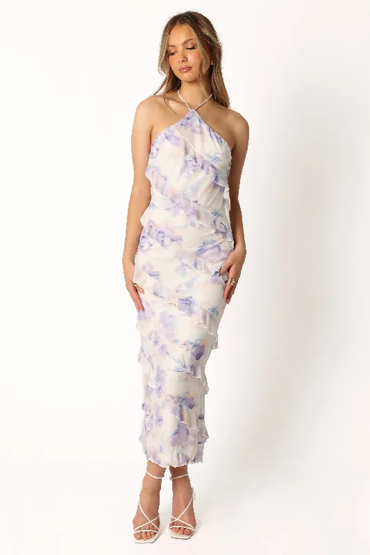 Special Discount Leanne Halterneck Maxi Dress - Purple Floral