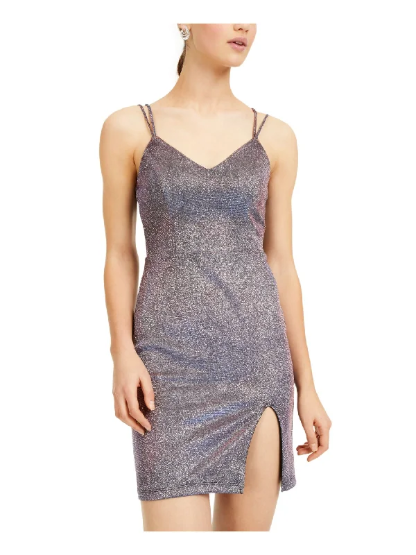 Price Drop CITY STUDIO Womens Glitter Spaghetti Strap V Neck Mini Party Body Con Dress