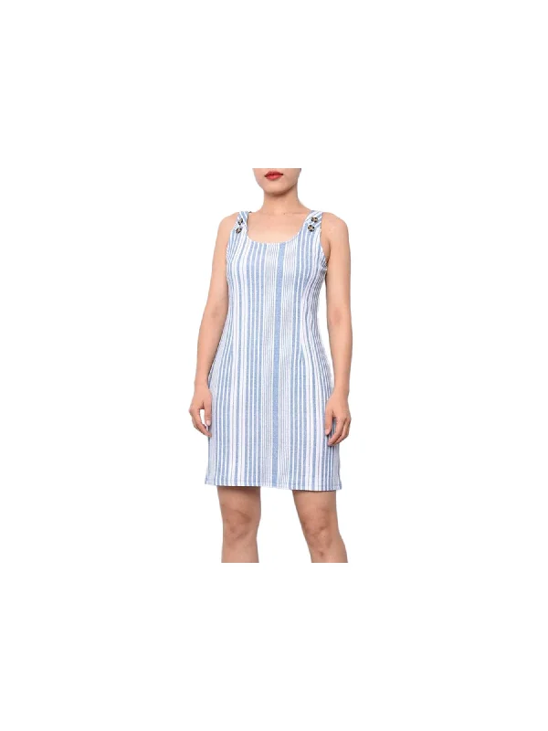 Now or Never DEREK HEART Womens Blue Striped Sleeveless Scoop Neck Short Body Con Dress