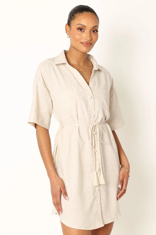 Online Only Bennie Mini Shirt Dress - Beige