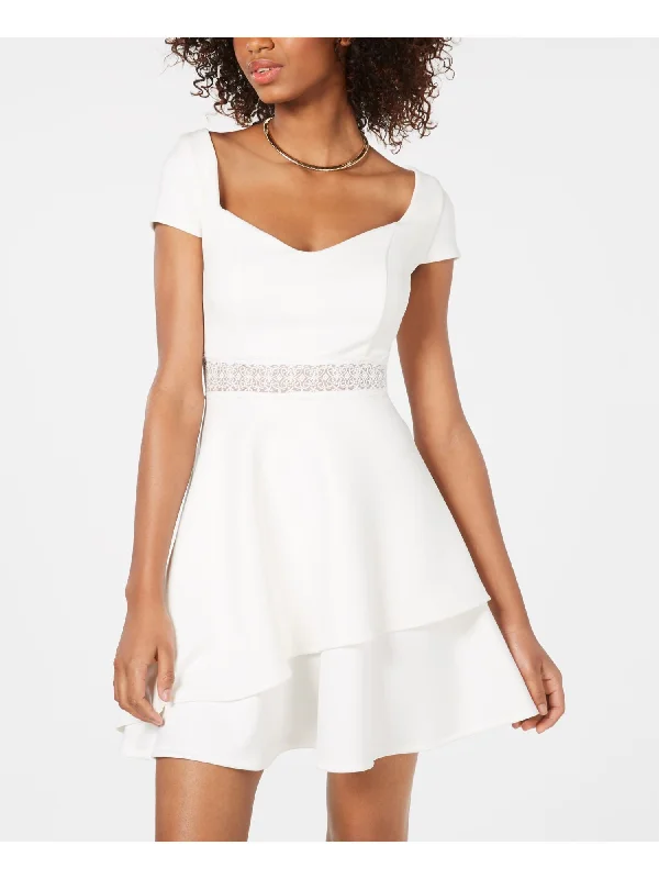 Early Access CRYSTAL DOLLS Womens Short Sleeve V Neck Mini Party Fit + Flare Dress