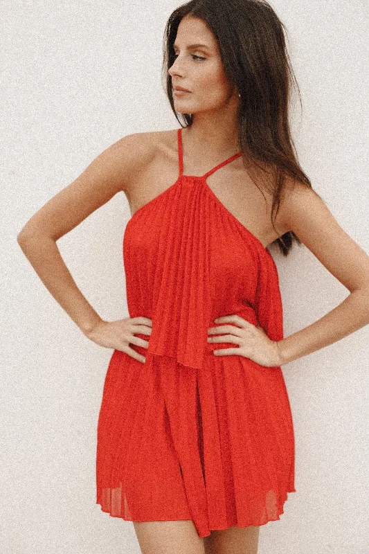 Special Buy Gia Pleated Halterneck Mini Dress - Red