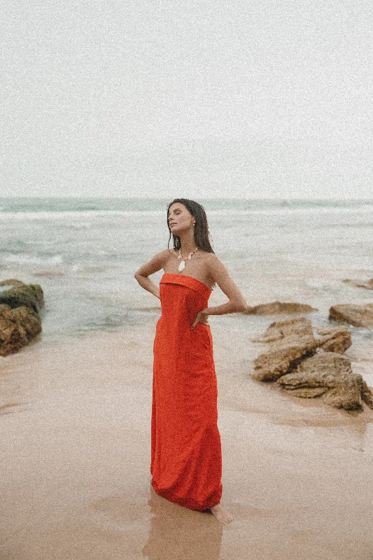Overstock Archer Strapless Maxi Dress - Red
