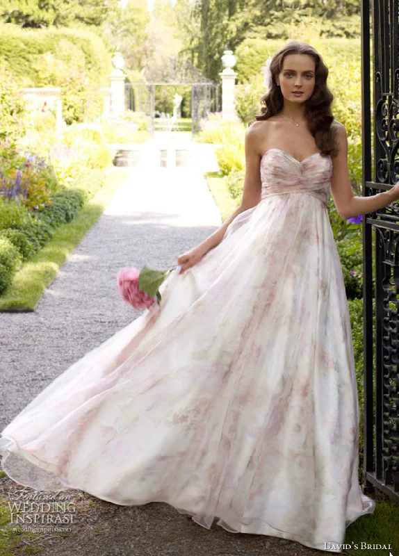 Crazy Deals David's Bridal Strapless Printed Organza Soft A-Line Gown Style T