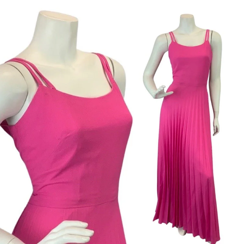 Savings Galore VINTAGE 60s 70s HOT BARBIE PINK STRAPPY MOD SLEEVELESS PLEATED MAXI DRESS 8