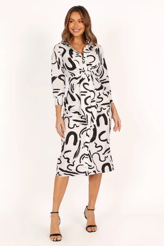 Crazy Savings Minori Long Sleeve Midi Dress - White Black