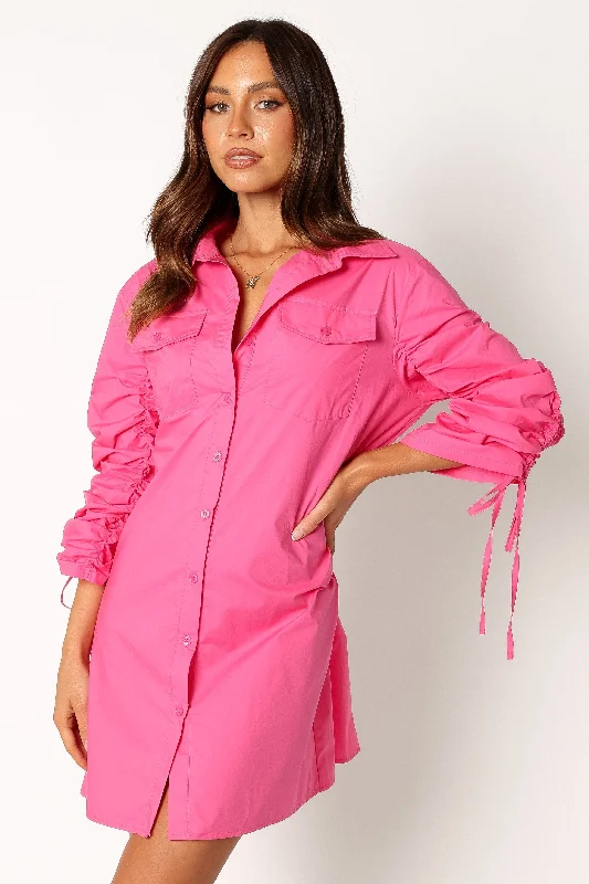 Buy Now Dune Long Sleeve Mini Shirt Dress - Pink