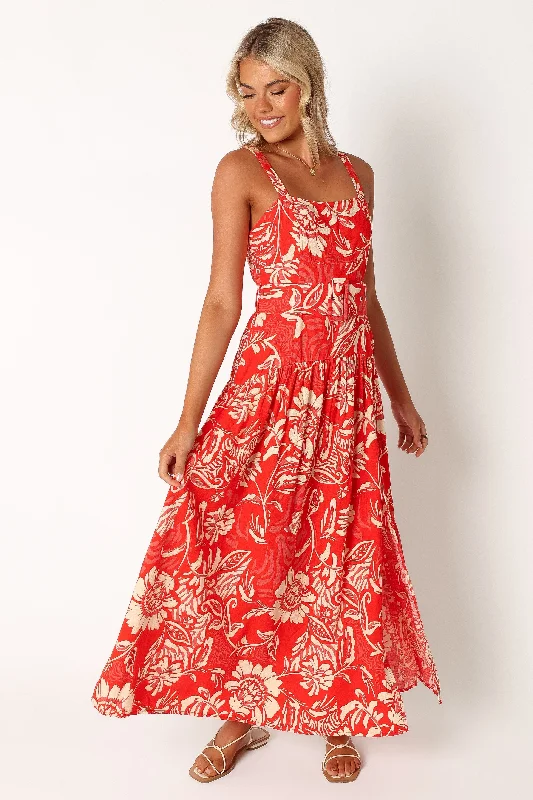 Amazing Deals Loretta Belted Midi Dress - Red Floral