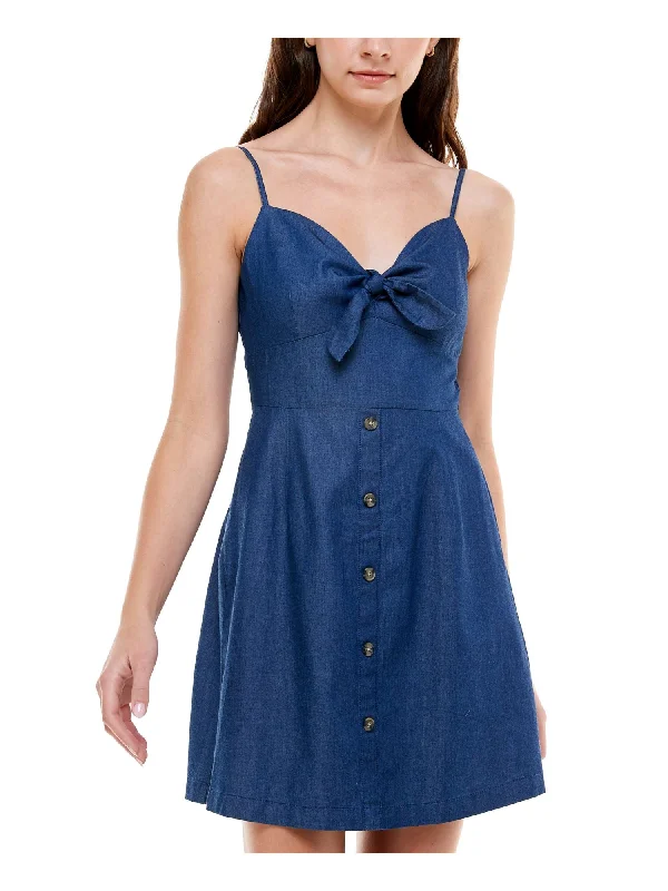 Huge Discounts Rosie Harlow Womens Denim Smocked Spaghetti Strap Sweetheart Neckline Short Fit + Flare Dress