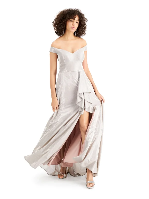 Markdowns BLONDIE NITES Womens Slitted Cap Sleeve Off Shoulder Full-Length Formal Fit + Flare Dress