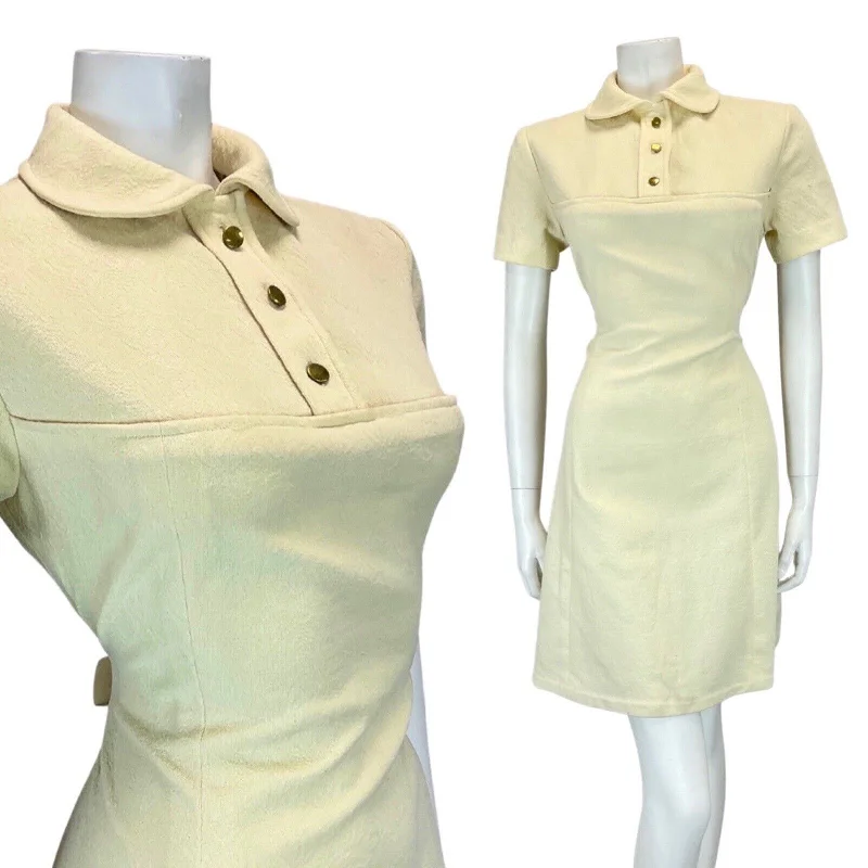 Daily Specials VINTAGE 60s CREAM YELLOW FLORAL PETER PAN COLLAR MOD SHORT DRESS 12
