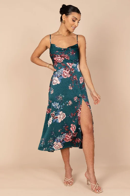 Midnight Madness Alejandra Cowl Neck Midi Dress - Emerald