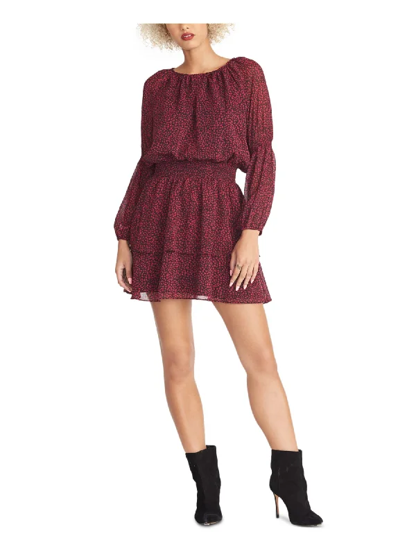 Big Discounts RACHEL ROY Womens Animal Print Long Sleeve Jewel Neck Above The Knee Dress